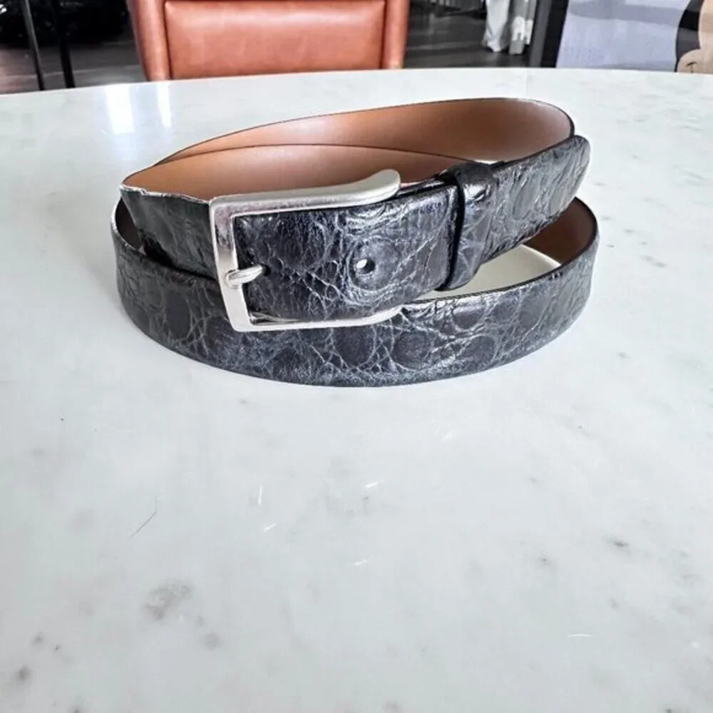 Brooks Brothers Women's Black Croc Embossed Leather‎ Belt with Silver Tone 38